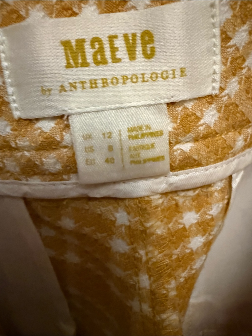 Anthropologie Maeve  yellow and white gingham plaid trousers .8 - Picture 9 of 15